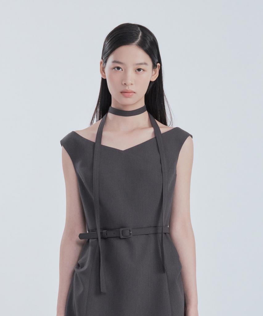 Mausolleum Sienna Semi Off-Shoulder Mini Dress - Charcoal
