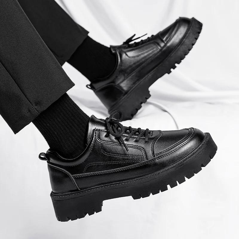 Fashion Men Low-top Small Leather Shoes Comfortable Breathable Waterproof Small Black Shoe Stain-resistant Non-slip Business Casual Shoe