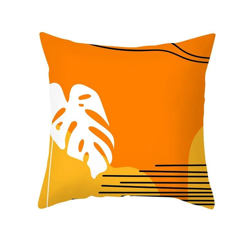Nordic Orange Geometric Print Peach Skin Fabric Pillowcase Home Room Decoration Office Seat Living Room Sofa Cushion Cover