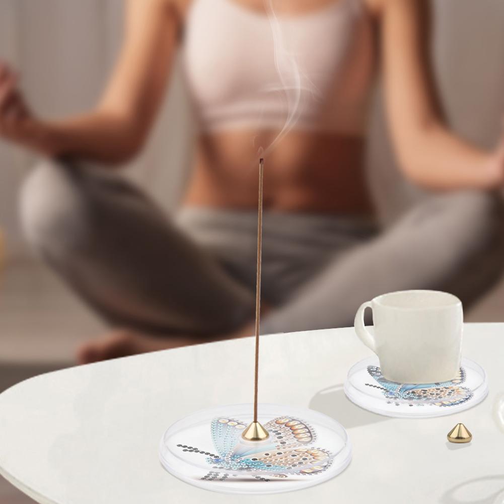 2Pcs Acrylic Special Shaped Beautiful Pattern Diamond Painting Incense Holder Diamond Painting Aroma Stand for Yoga Meditation