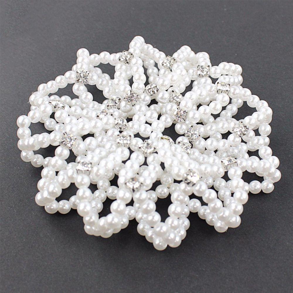 Furling Ladies Crystal Snood Dancing Elastic Balle Pearl Hair Nets Headwear Bun Net Hair Bun