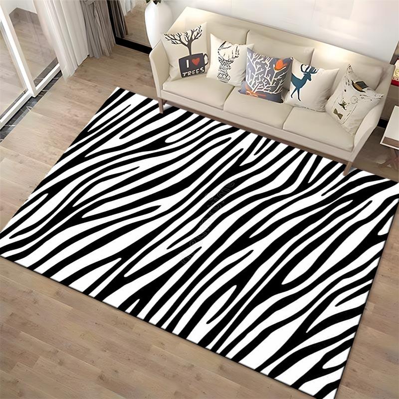Modern Zebra Stripe Pattern Area Rug, Black and White Decor Carpet Suitable for Use As an Anti-slip for Living Room Bedroom Sofas