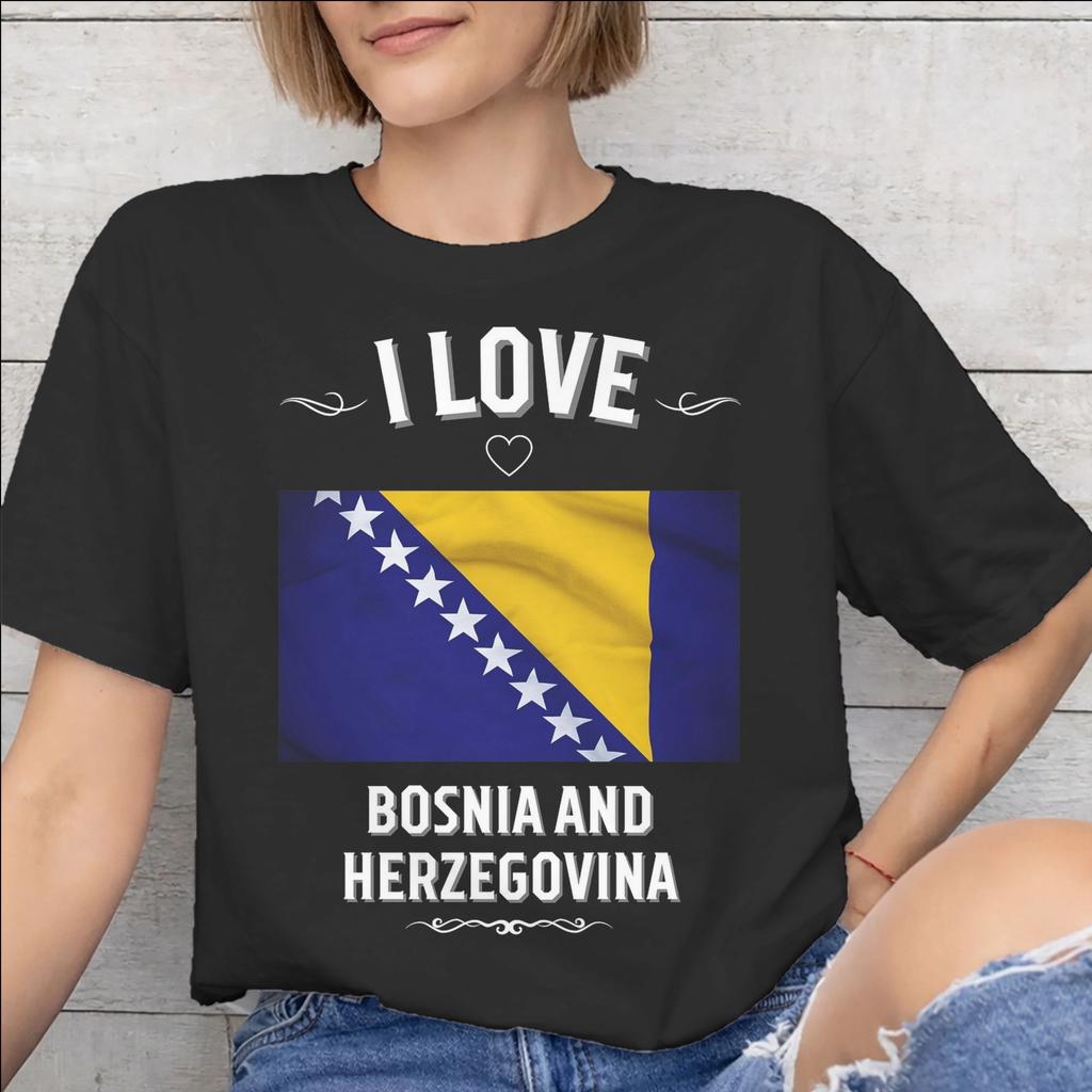 Bosnia and Herzegovina Flag Accessories Unisex T Shirts Cotton Tee Graphic Printed Tshirt Clothing