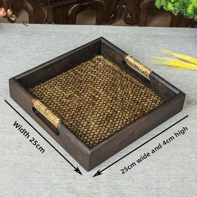 

Thai Style Rattan Wooden Tray Southeast Asian Beauty Salon Hotel Tea Cup Storage Serving Tray
