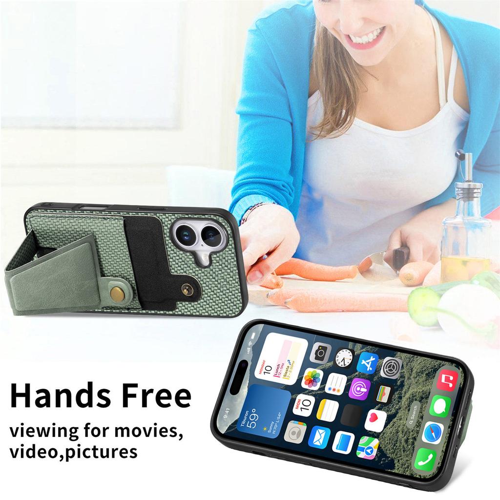 For iPhone 16 Case K-Shaped Kickstand Leather+PC+TPU Phone Cover