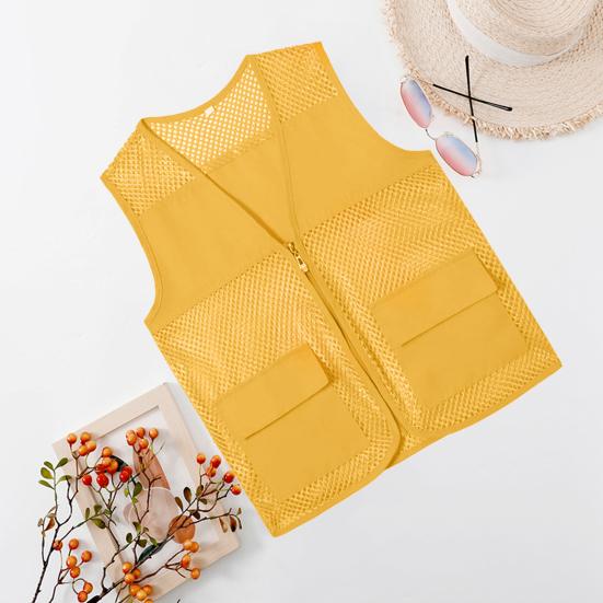 Vydutá léga na zip Dvojité kapsy Pracovní vesta s výstřihem do V Světlá barva Unisexová vesta volného střihu