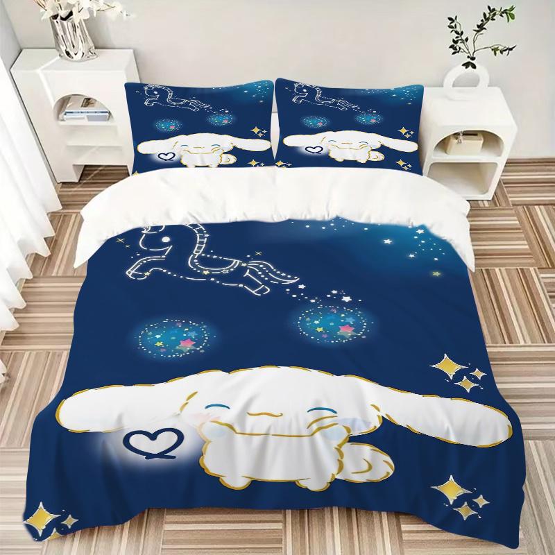 3pcs Happy Cinnamoroll Printed Quilt Set - Soft and Comfortable Quilt Cover for Bedroom, Guest Room and Dormitory Decorative Bedding Set 1 D