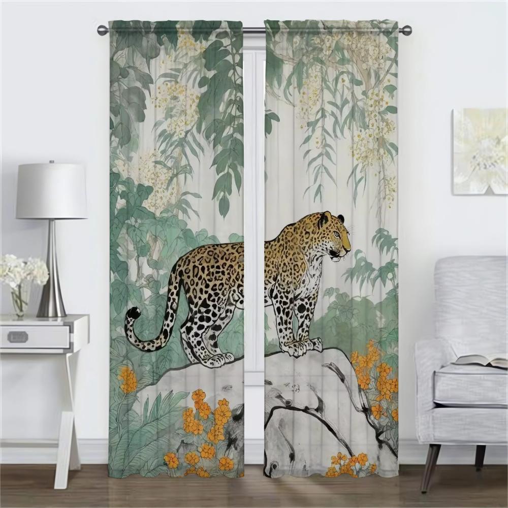 Tiger und Blume Küchenvorhänge für Wohnzimmer Vorhang Raumteiler Tüll für Schlafzimmer Halloween Dekoration Jalousien Verdunkelung Kind