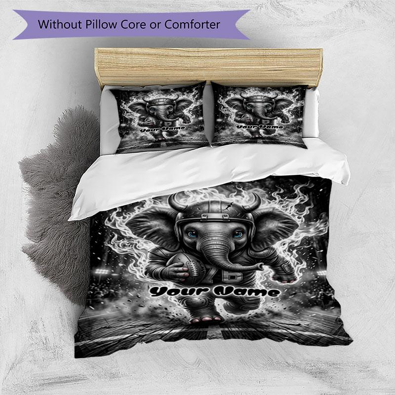 3PC Custom Name Epic Elephant Flames Bedding Set Printed Bedding Set Duvet Cover Closure Includes 1 Duvet Cover & 2 Pillowcases for All Seasons Bedroo