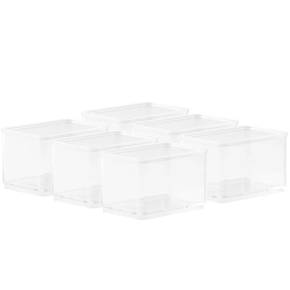 6 Pack Small Clear Storage Bins Stackable Organizers Cabinets Office Pantry Bathroom Home Organization