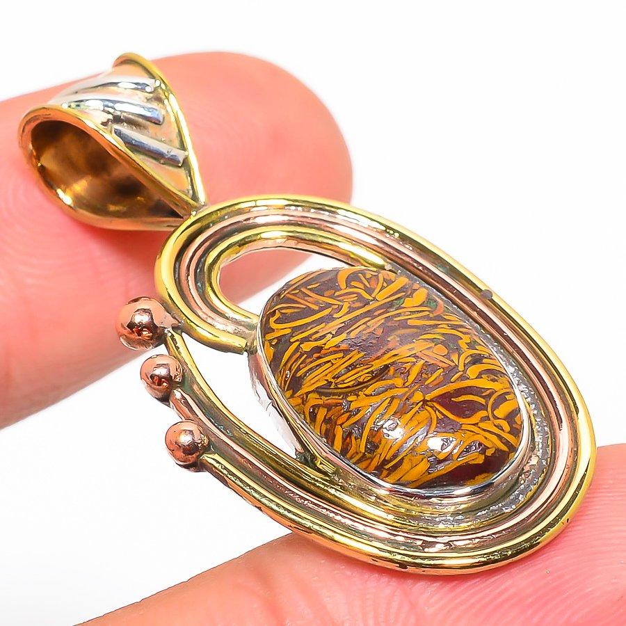 Natural Maryam Jasper TwoTone 925 Solid Sterling Silver Gift Pendant 1.75" e5Y48