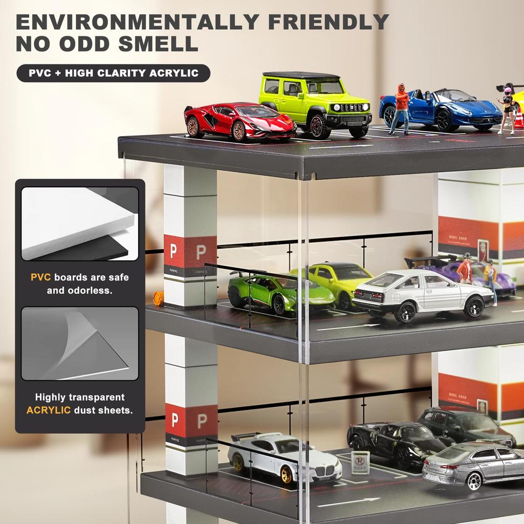 Shoucangjia 1/64 Scale Diorama Garage Model Car Display Case for Hot Wheels, Tomica, and Matchbox, Little Toy Car Storage Organizer