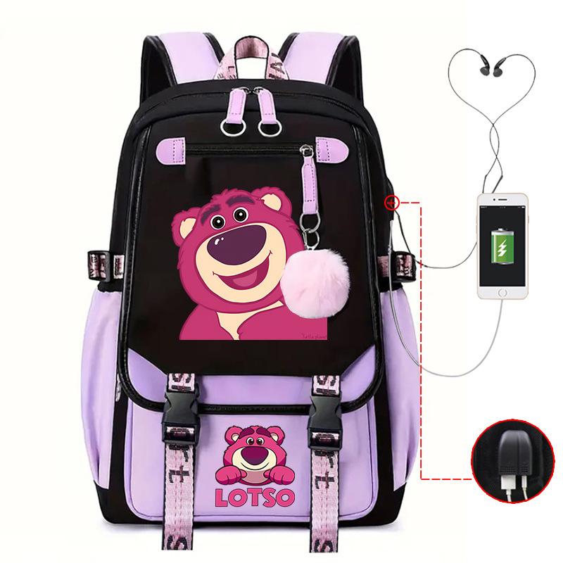 Mengmeng Xiaoqing Strawberry Bear Printing College Style Campus Primary School Student School Bag Lightweight And Large Capacity