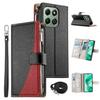 For Honor X6b 4G Case Zipper Wallet Color Splicing Leather Flip Phone Cover with Straps