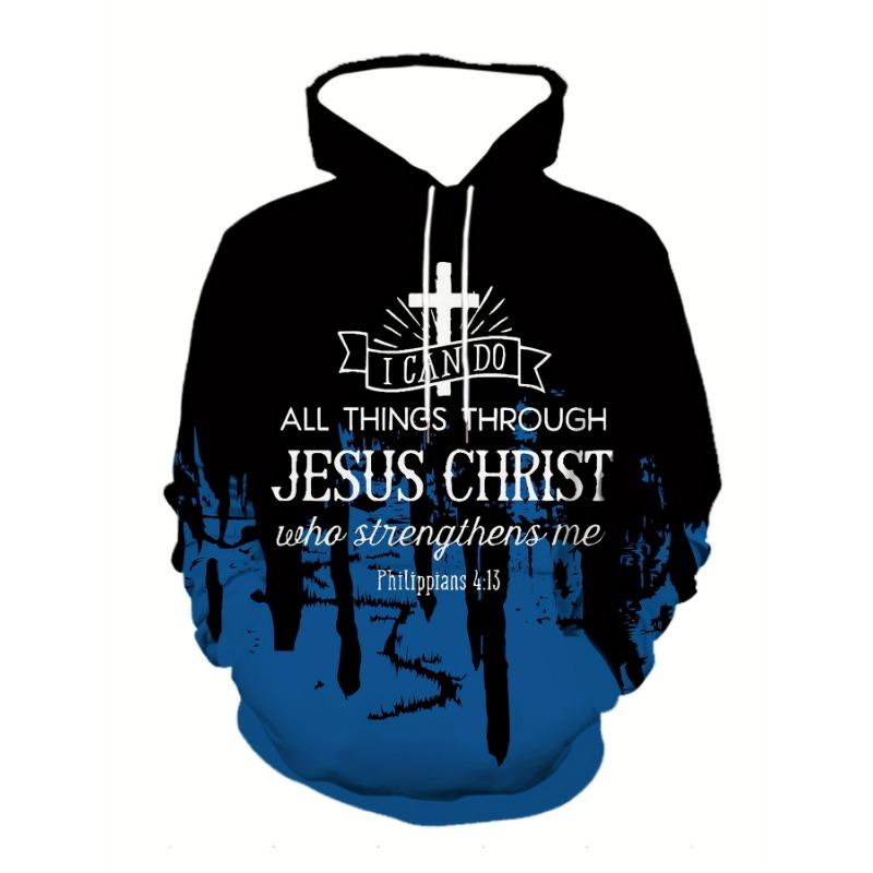 Man Hoodie Jesus Print Sweatshirts Long Sleeve Fall Spring Hoodies Casual Pullover Outdoor Oversized Tops Childs Men's Clothing