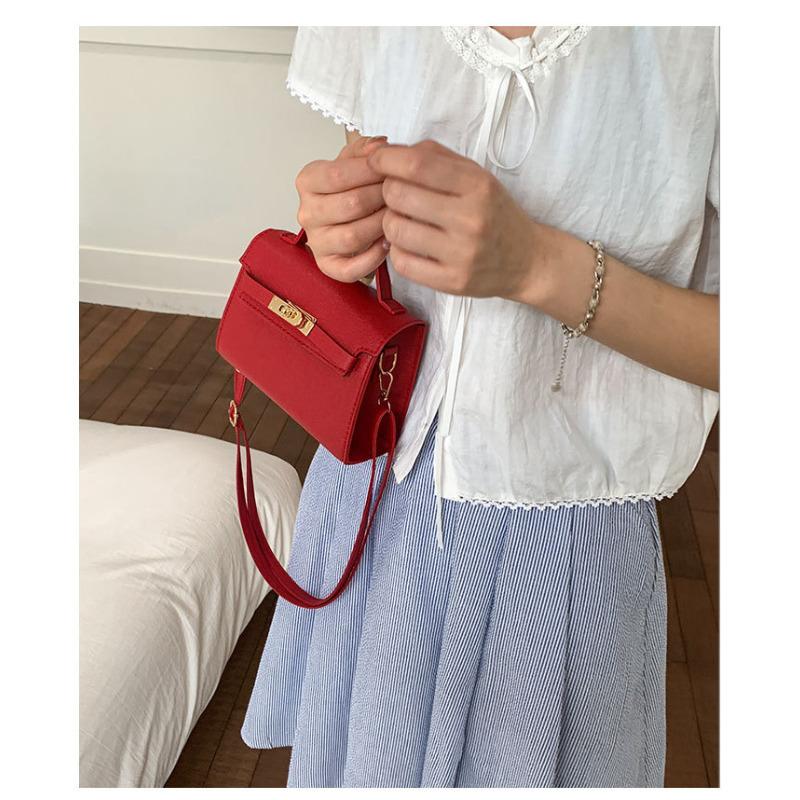 Simple Kelly Style Handbag for Women Faux Leather Crossbody Shoulder Square Bag