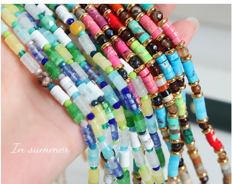 Versatile Temperament Necklace: Rainbow Natural Stone Beads with Clavicle Chain and Light Luxury Craftsmanship.