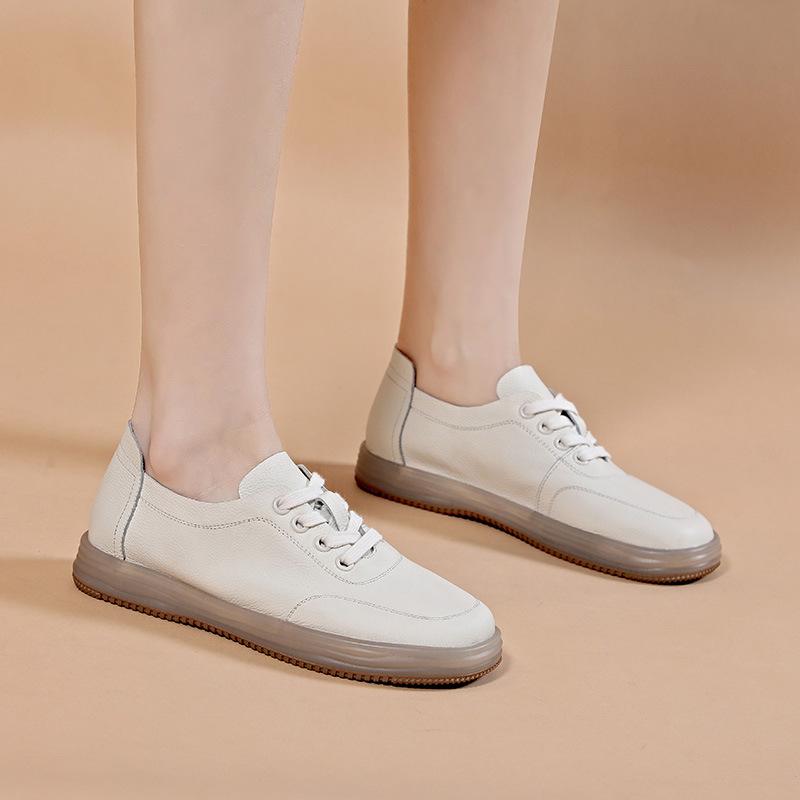 Lace-up Flat-soled White Single Shoes, Breathable Soft Soles, Not Tired Feet 2026 Casual Women