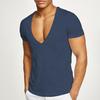 Men T-shirt Deep V Neck Solid Color Slim Fit Pullover Thin Workout Sweat Absorption Mid Length Sports Top Men Clothes