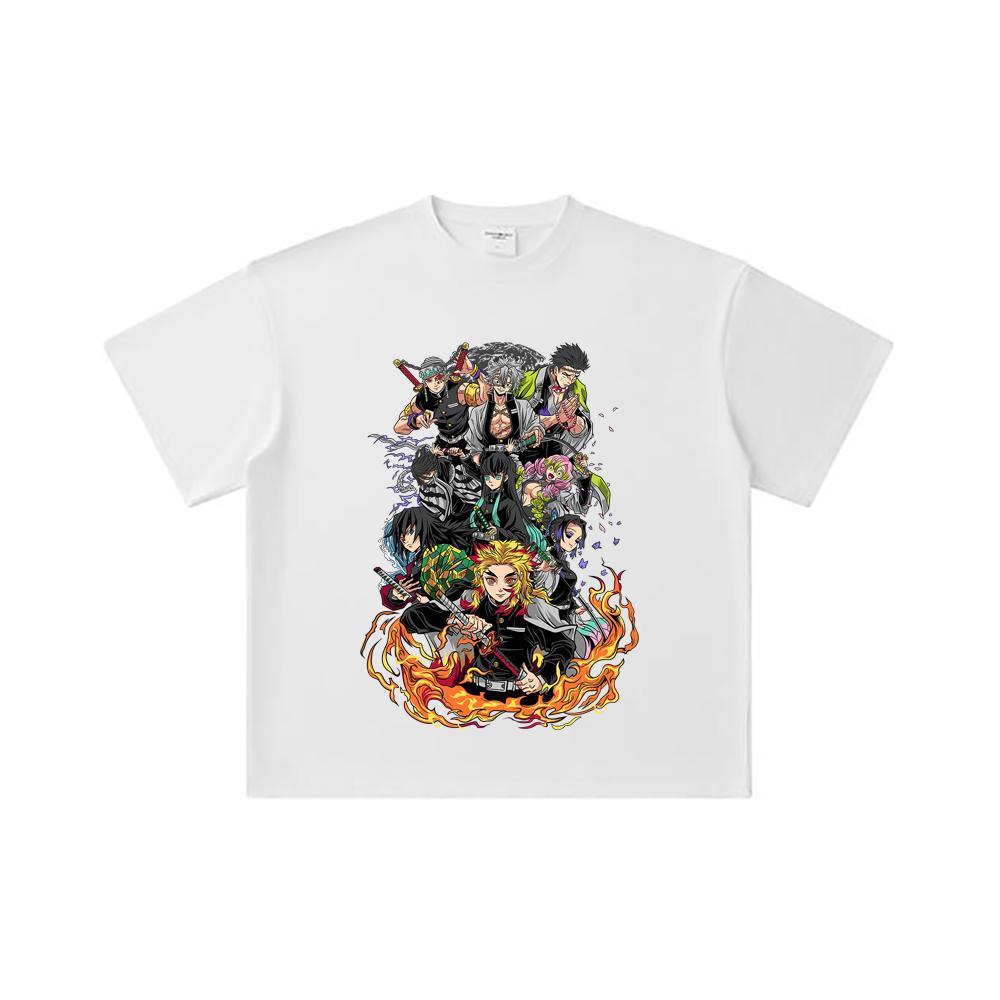 260 GSM Double Yarn 32 Count 100% Cotton Demon Slayer V61 Hashiras Print Unisex Heavy Cotton T Shirt
