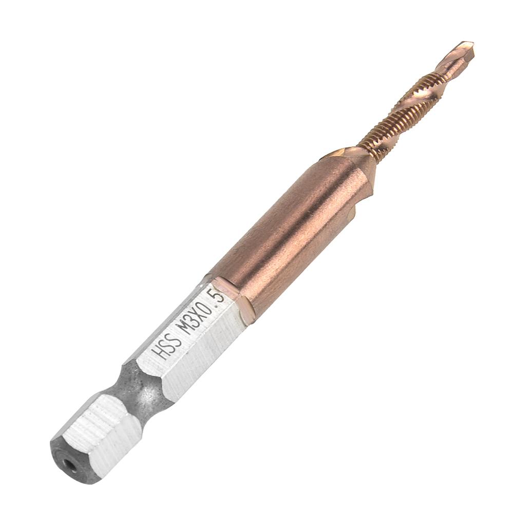 High Speed Steel 6.35mm Hex Shank Tap Drill Bit Compound Tap for Internal Chip Removal (M3)