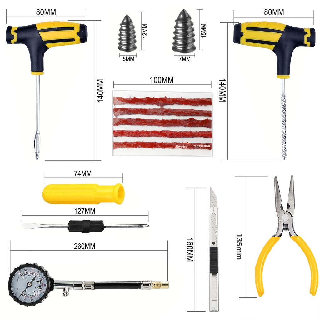 New Car Motorcycle Tire Repair Kit Puncture Plug Tools Tyre Puncture Emergency for Tire Strips Stirring Glue Repair Tool Kit