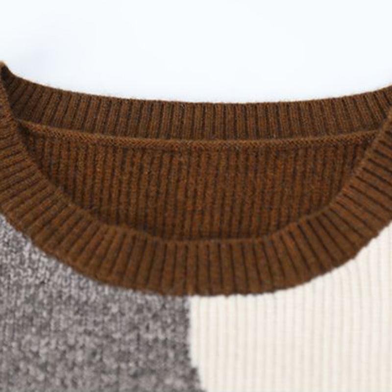 Sweater for Women Autumn Winter Color Blocking Pullover Warm Knitted Stretchy Long Sleeve Oversize Jumper Tops