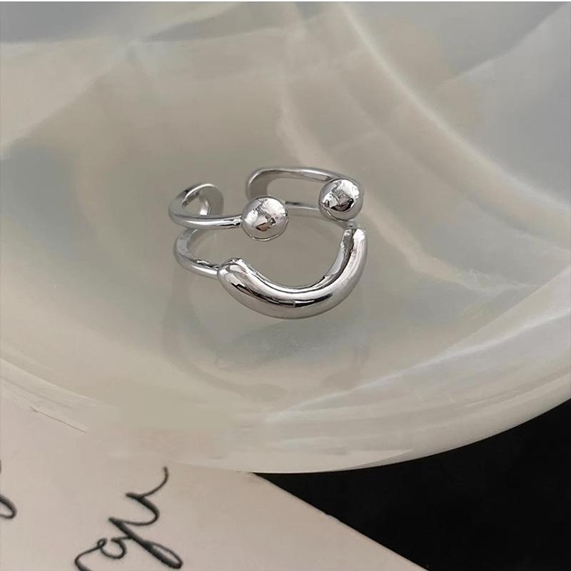 Sunny Smiley Face Simple Girl Ring Opening Adjustable Niche Design Ring Personalized Index Finger Tail Ring Adjustable opening