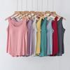 Women's Round Neck Sleeveless Built-in Bra Tank Top Loose Fit Casual Solid Color Cami
