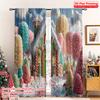 2pcs 2D Flat Printing Merry Christmas Popular Window Drapes Candy House Snow Scenery Versatile Polyester Without Electricity