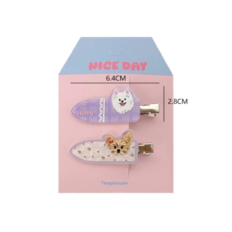 2 Pcs/set Cute Puppy Hair Side Clips Sweet Adorable Seameless Bangs Clip Trendy Duckbill Clips Hair Accessories