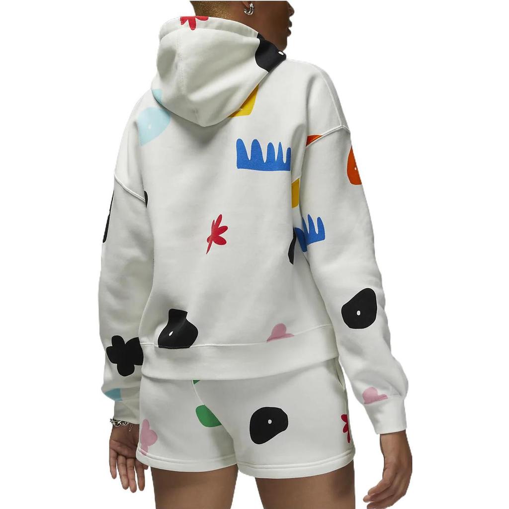 Jordan Graffiti Color Block Print Fleece Casual Hoodie Women Tops White DQ4606-133