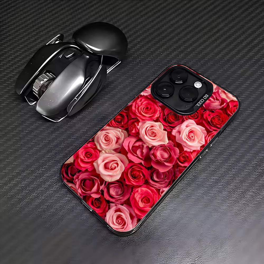 roses Phone Case For iPhone17,16,15,14,13,12,11 Plus,Pro Max Colored Silver Plated Inside Cover
