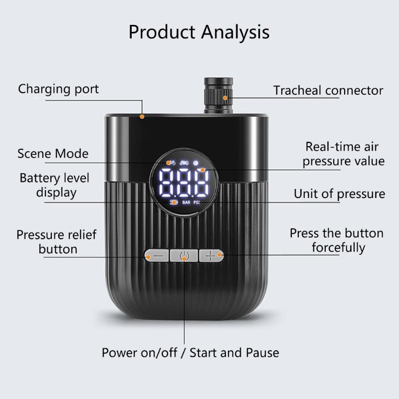 Compacts Rechargeable Air Pumps for Bicycles 150PSI Capacity Light Weight Plastic Construction Travel Cycling Essential