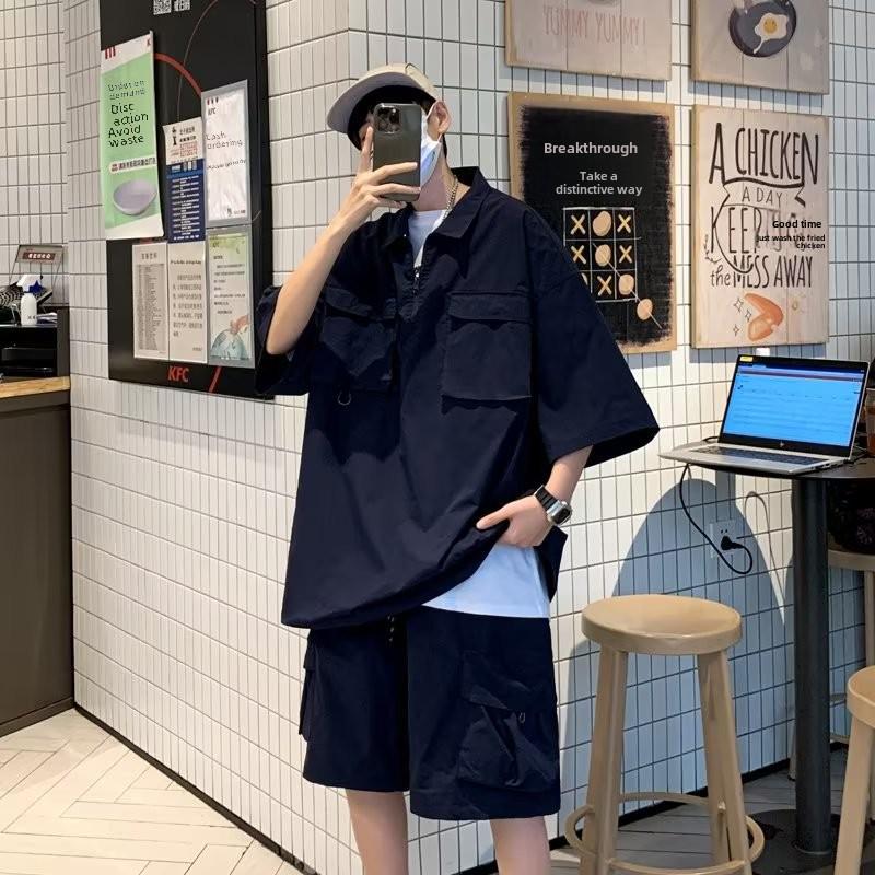 Men's Summer Casual Sportswear Set: Cross-Border Short-Sleeved Shirt and Shorts - Cool and Handsome Street Style Workwear.