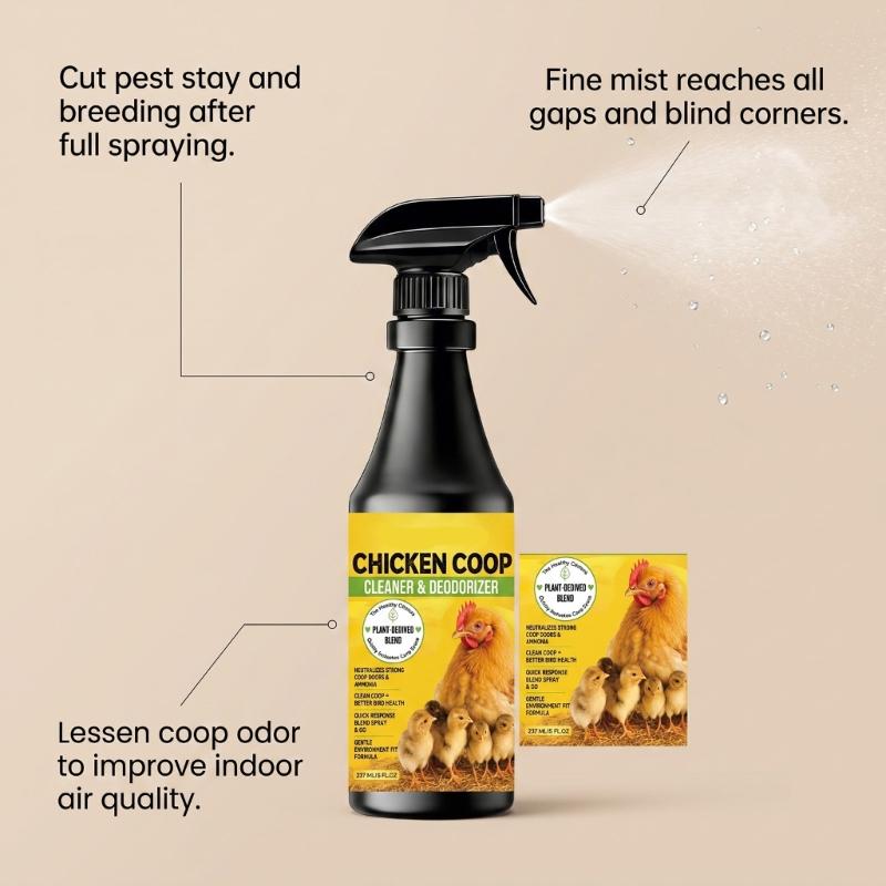 Chicken Habitat Cleaning Liquid with Focused Pump Application, 237 Milliliter Cleaner and Deodorizer for Ground Portions, Boundaries, and Nearby