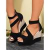 Color-Blocked Wedge Sandals 2025 Summer New Arrival Plus Size Women's Sandals Thick-Soled Covered-Heel Sandals
