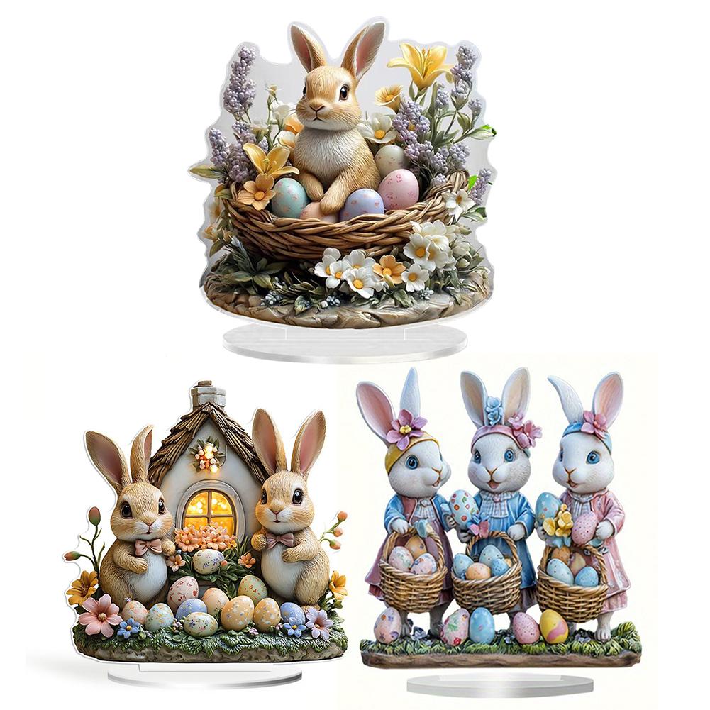 2D Easter Colorful Bunny Ornament Acrylic Desktop Rabbit Decoration Cute Cartoon Bunny Fireplace Bookshelf Home Decor 2025