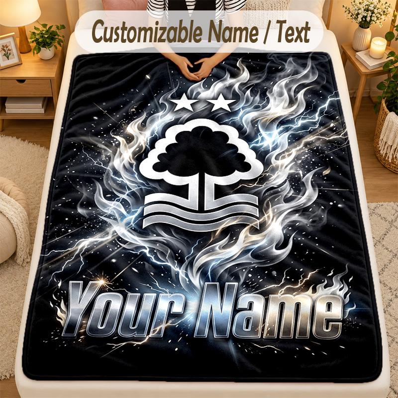 Flannel BlanketNottingham Forest FC Custom Name Text Personalized Soft Warm Throw Blanket Home Decor Gift