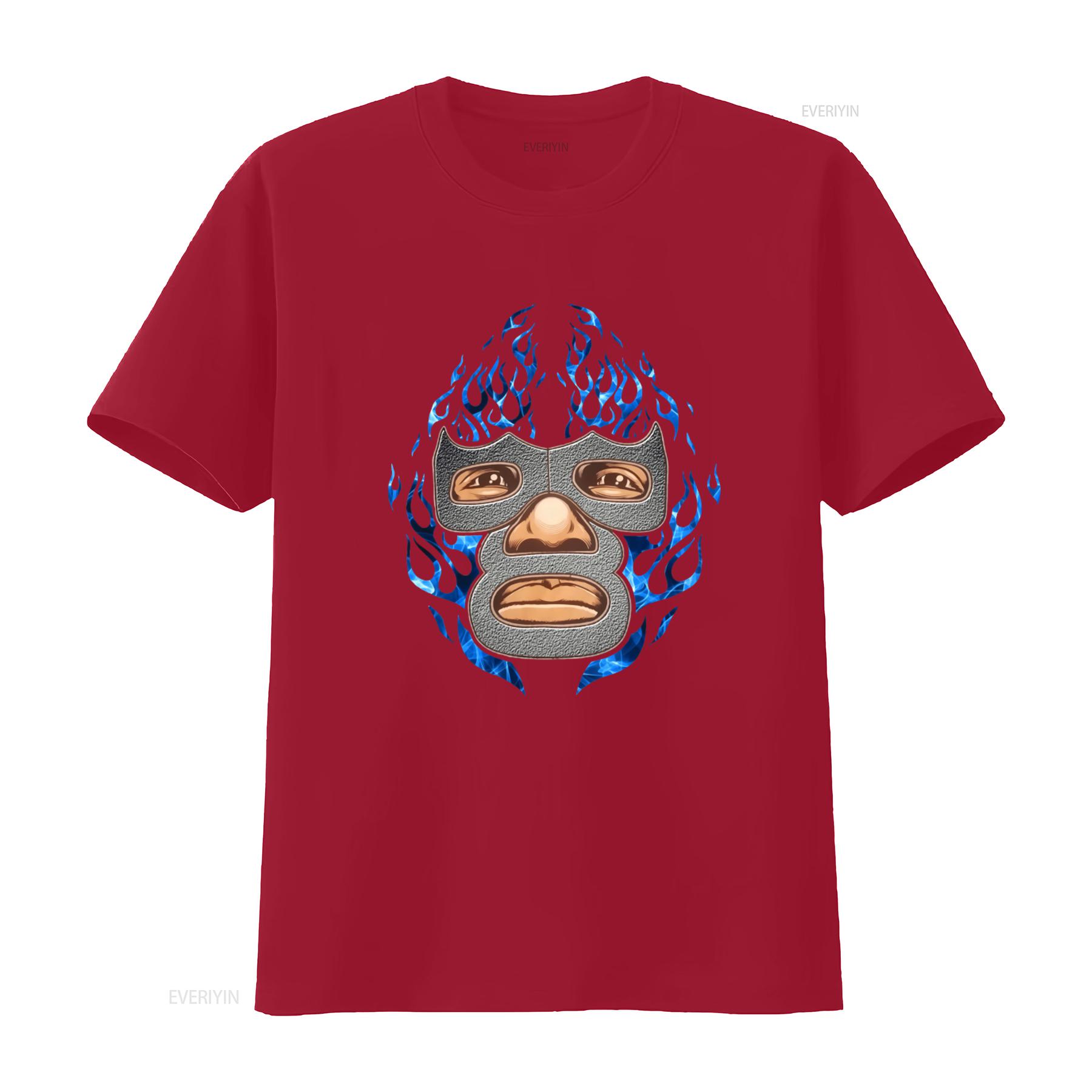 Blue Demon Mexican Luchador T Shirt with Flame Design for  vintage Washed Slightly Top For Everyday Wear graphic homme S