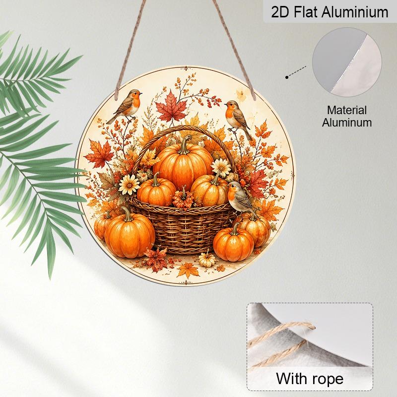2D Flat 1pc/4pcs Decorative Plaques & Signs Fall Harvest Hanging Wall Decor Set, Round Aluminum Pumpkin, Scarecrow, Thanksgiving Bible Verse & Owl