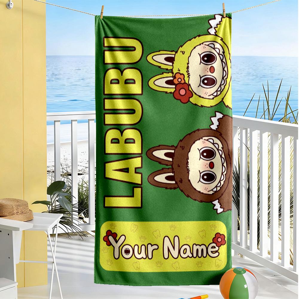Labubu Customizable Name Beach Towel Quick-Dry Soft Microfiber Ideal for Travel Outdoor Swim Pool Yoga Surf Camping Hiking Gym Gift Holiday