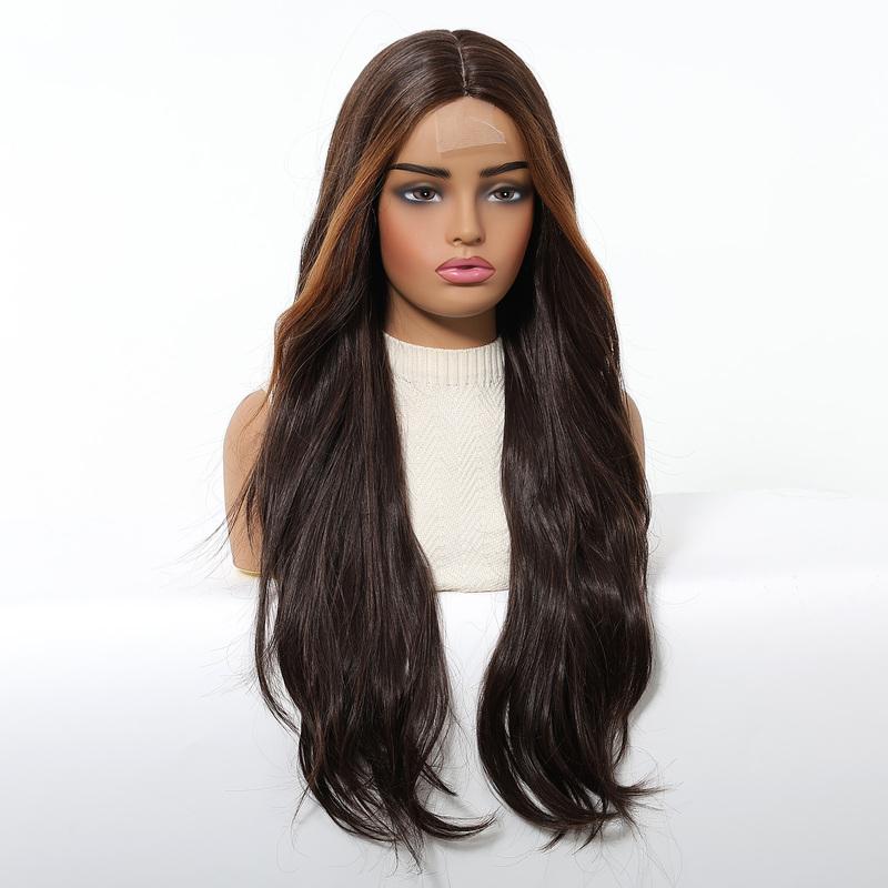 Brown Highlights Synthetic Wigs Hairline Lace Frontal Wave Layered Wigs for Women Ladies Daily Use Natural Wigs Heat Resistant