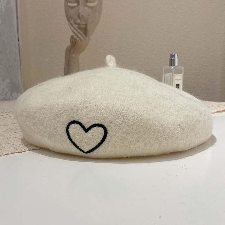Love embroidery wool beret children autumn and winter new age-reducing fashion ins three-dimensional bud hat tide