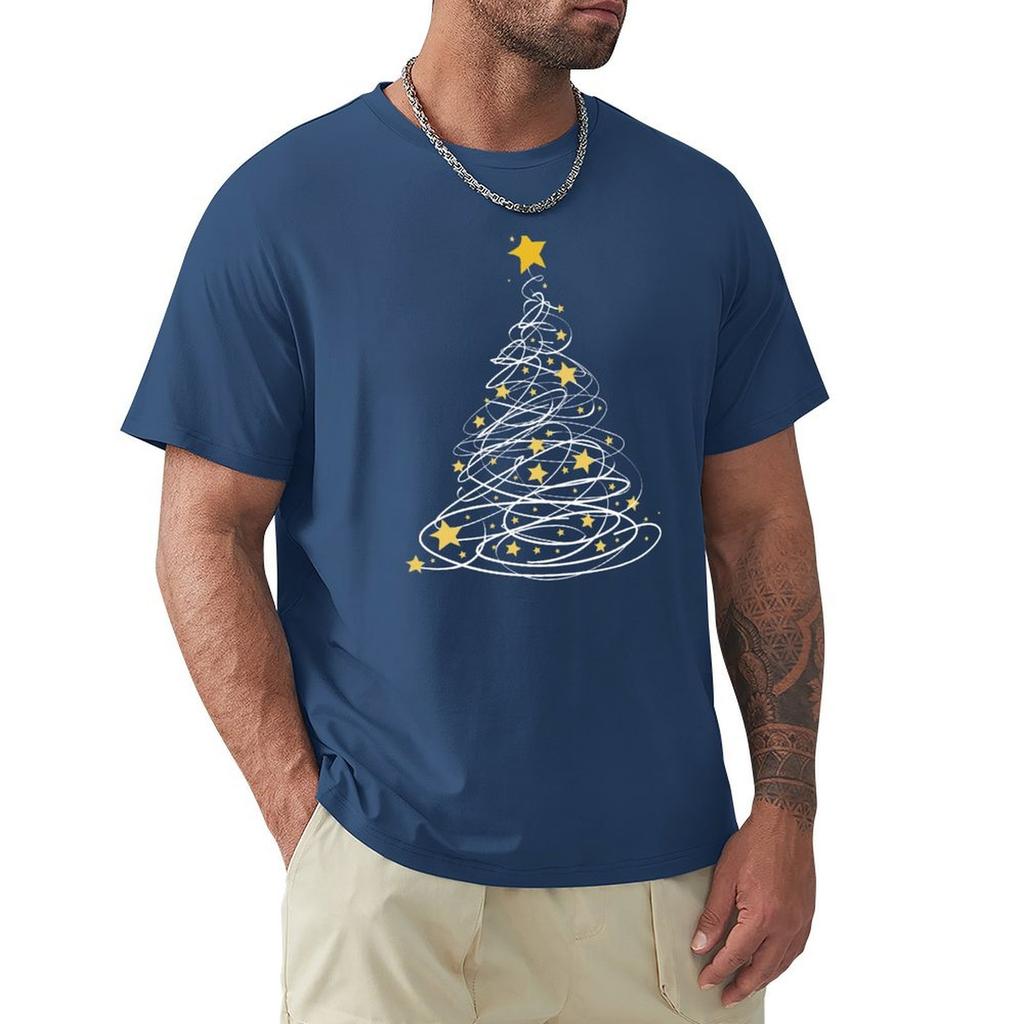 Golden Christmas Tree Pen Art Stars Cute Xmas Lover Gift T-Shirt Tees Anime Figures Summer Clothes Shirts Men