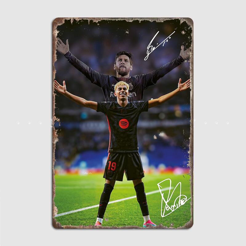 Ламин Ямаль И Месси Футболист Ретро Постеры Металлическая Табличка Постер Бар Интерьер Спальня Настенное Искусство Домашний Декор Украшение Комнаты 30x40cm(11.8x15.7inch)