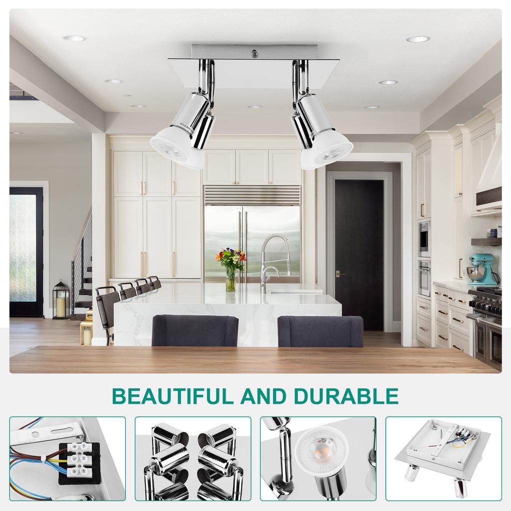 4 Way Square Spot Light LED Ceiling Light Adjustable Angle Chandelier Lamps Rotatable Ceiling Light for Kitchen Living Room