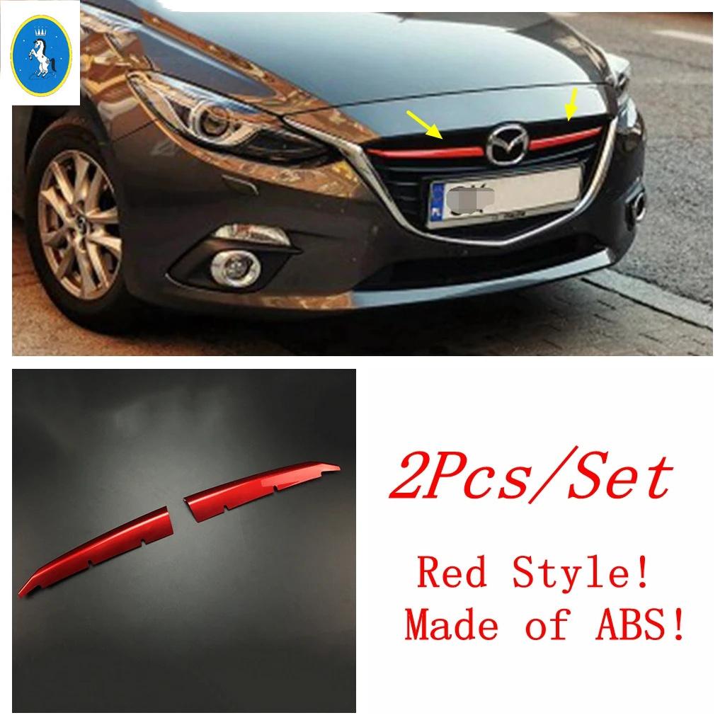 

For Mazda 3 2014 2015 2016 Car Front Middle Grille Mesh Stripes Protector Decor Cover Trim ABS Chrome / Red Accessories Exterior Red Style