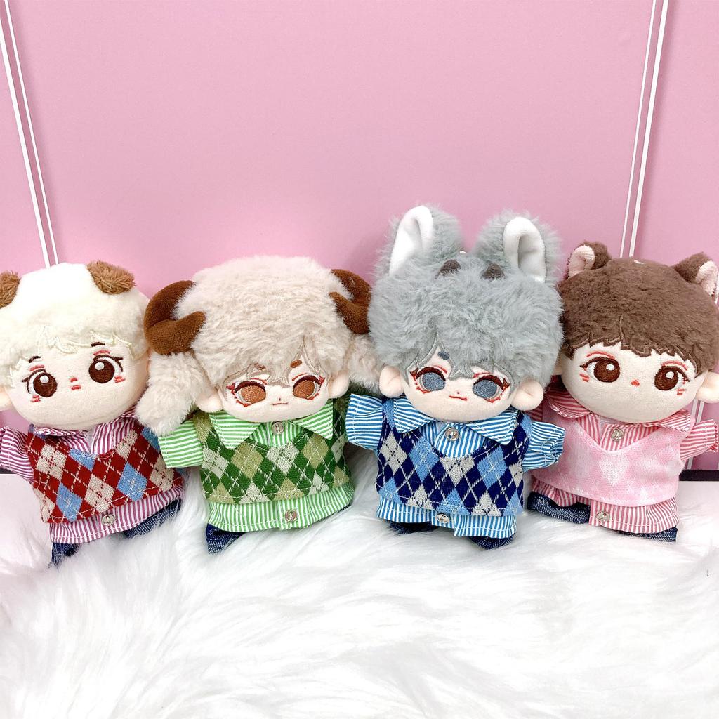 Argyle Vest, Strap Shirt, and Pants Set for 10cm Plush Toy, Blue, Kigurumi Accessories, Otaku Activities, Doll Mascot, Kpopdoll Costume [Used]