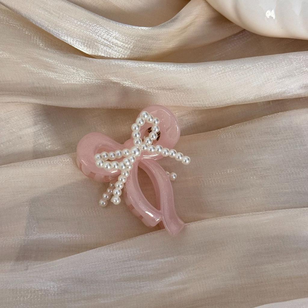 Sweet Temperament Senior Sense of Exquisite Pearl Bow Scratch Clip Girls Versatile Back of the Head Plate Hair Shark Clip Simple